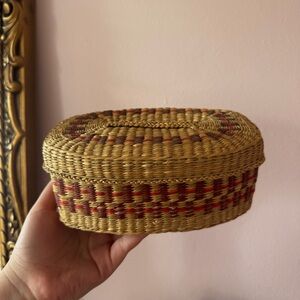 Handcrafted Woven Basket - Red and Tan